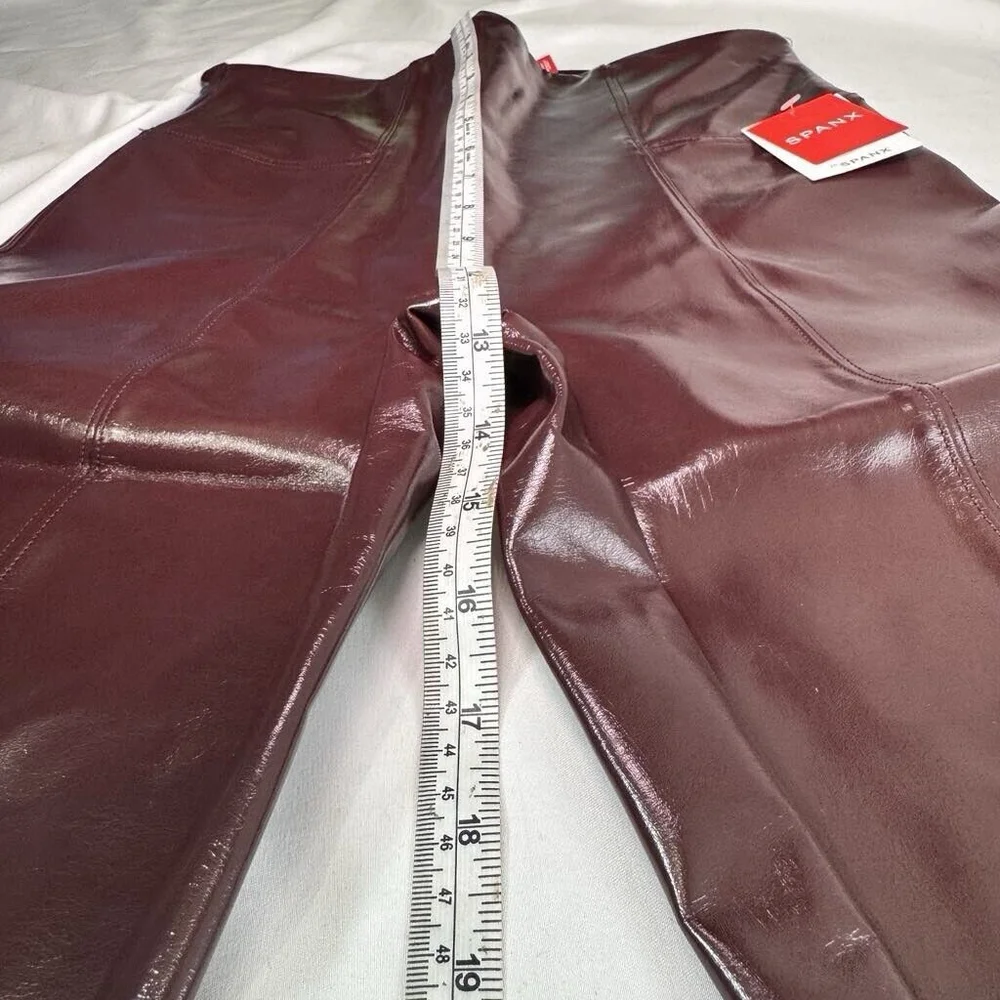 SPANX Faux Patent Leather Liquid Gloss Leggings Pants Ruby Size Medium NEW - Picture 11 of 14